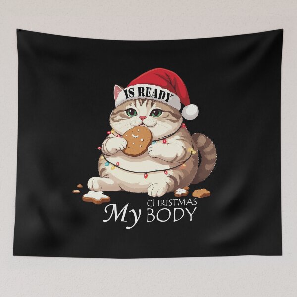 Item preview, My Christmas Body Is Ready Cat T-Shirt | Funny Feasting Kitten Gift designed and sold by SylwiaPrint.