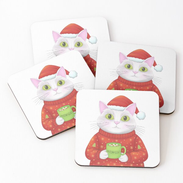 Item preview, Christmas Cat with Hot Cocoa – Cute Holiday Sticker designed and sold by artby-tania.