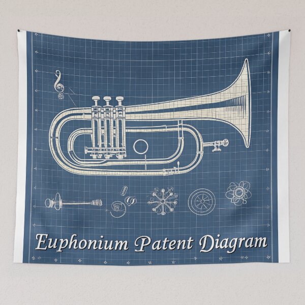 Item preview, Euphonium Blueprint – Vintage Patent-Style Technical Drawing for Musicians & Band Teachers designed and sold by VividOrganica.