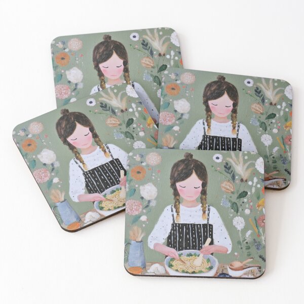 Item preview, Girl Cooking spaghetti Amid Flowers designed and sold by lautir.