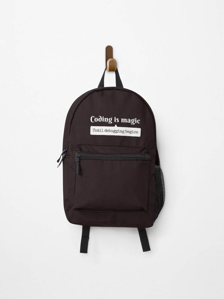 Thumbnail 1 of 3, Backpack, Coding is Magic Until Debugging Begins" Funny Programmer Gift designed and sold by ArtApprentice.