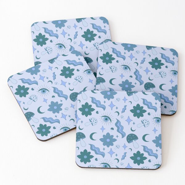 Item preview, Blue Mystical Retro Floral & Mushroom Pattern designed and sold by Spirit Owl Designs .