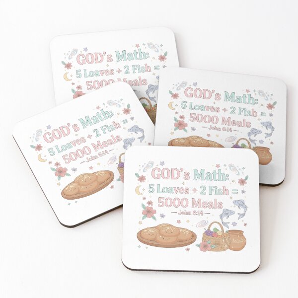 Item preview, Whimsical 'GOD's Math' Miracle of Loaves and Fish  | Pastel Christian Faith Art designed and sold by AmenAlways.