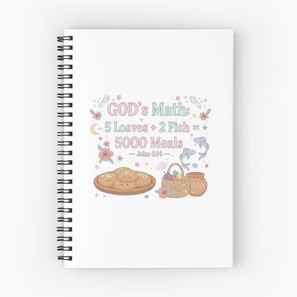 Item preview, Whimsical 'GOD's Math' Miracle of Loaves and Fish  | Pastel Christian Faith Art designed and sold by AmenAlways.