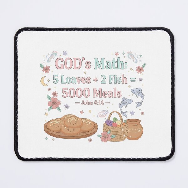 Item preview, Whimsical 'GOD's Math' Miracle of Loaves and Fish | Pastel Christian Faith Art designed and sold by AmenAlways.