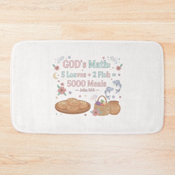 Item preview, Whimsical 'GOD's Math' Miracle of Loaves and Fish  | Pastel Christian Faith Art designed and sold by AmenAlways.