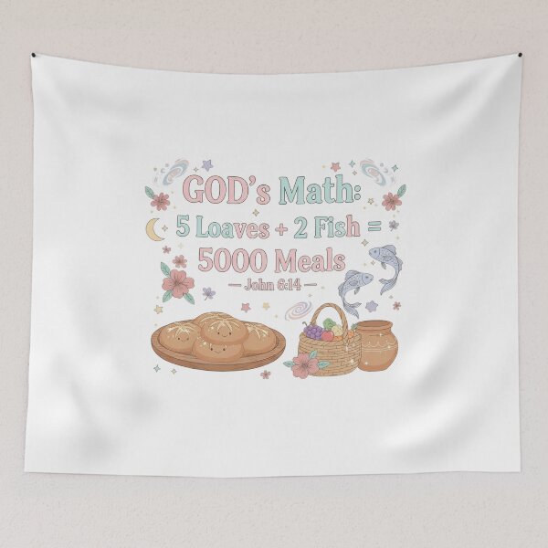 Item preview, Whimsical 'GOD's Math' Miracle of Loaves and Fish  | Pastel Christian Faith Art designed and sold by AmenAlways.