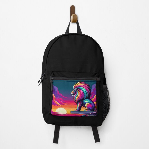 Item preview, Neon Lion at Sunset – Majestic Fantasy Cliff Art designed and sold by Dogandesighn.