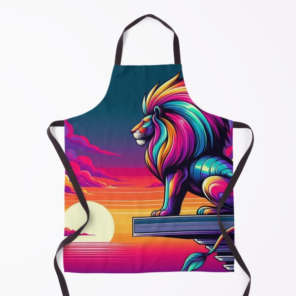 Item preview, Neon Lion at Sunset – Majestic Fantasy Cliff Art designed and sold by Dogandesighn.
