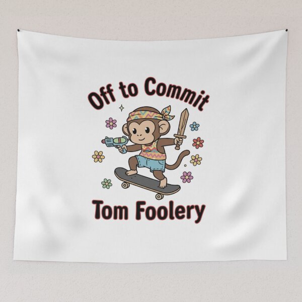 Item preview, Skateboarding Monkey of Mischief, Off to Commit Tomfoolery, funnyfits70, Humor, Funny, retro, vintages, funny quotes, animal humor, designed and sold by FunnyFits70.