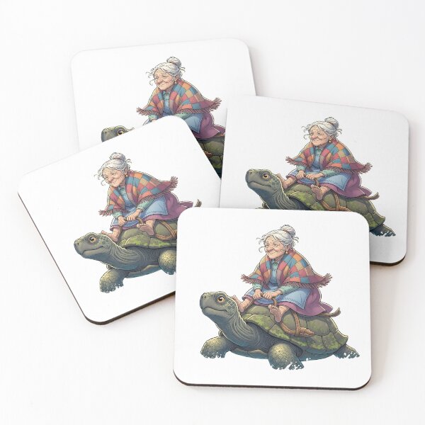 Item preview, Whimsical Grandma Riding Giant Turtle designed and sold by DreamBuySell.