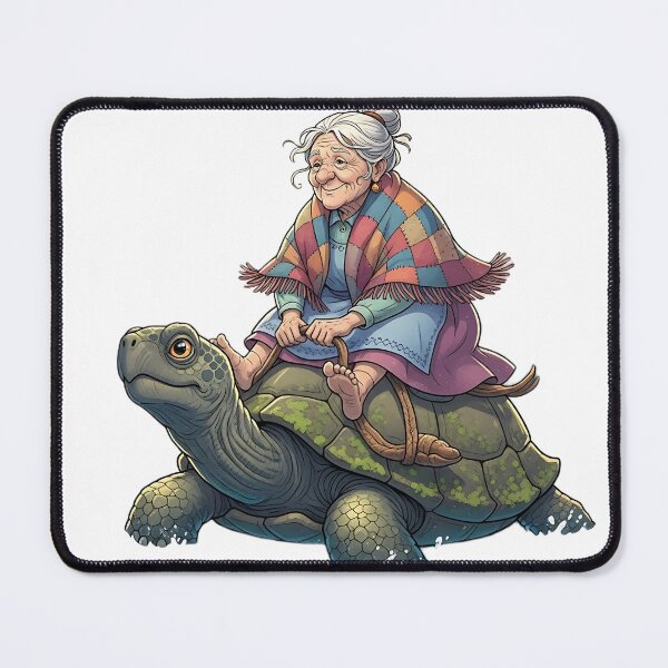 Item preview, Whimsical Grandma Riding Giant Turtle designed and sold by DreamBuySell.