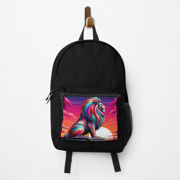 Item preview, Neon Lion on Pedestal – Surreal Sunset Majesty designed and sold by Dogandesighn.