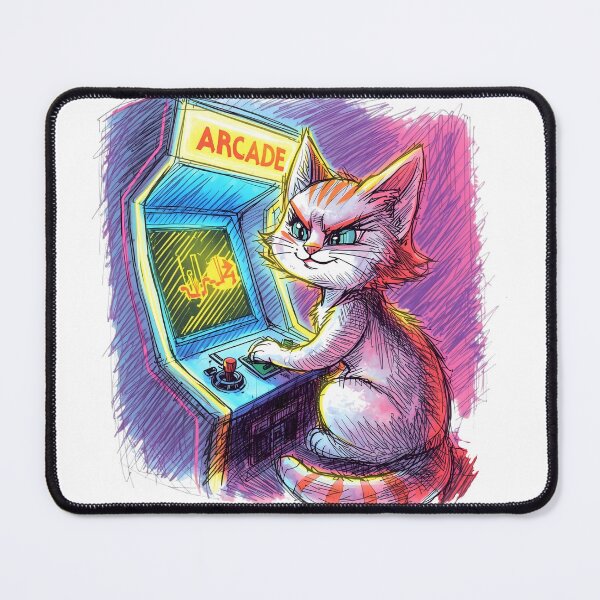 Item preview, Retro Arcade Gamer Cat | Neon Sketch Style Illustration designed and sold by SoulenCify.