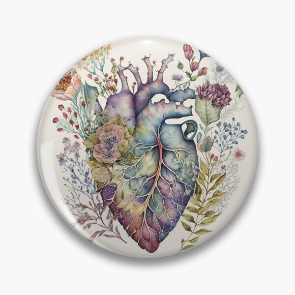 Item preview, Heart overgrown with florals 2 - anatomy floral botanical watercolor illustration designed and sold by EmeraldeaArt.