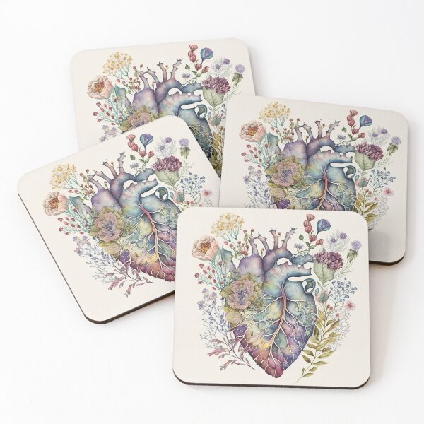 Item preview, Heart overgrown with florals 2 - anatomy floral botanical watercolor illustration designed and sold by EmeraldeaArt.