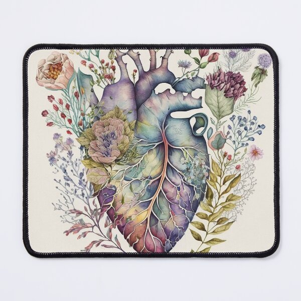 Item preview, Heart overgrown with florals 2 - anatomy floral botanical watercolor illustration designed and sold by EmeraldeaArt.