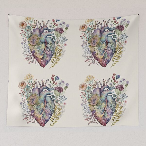 Item preview, Heart overgrown with florals 2 - anatomy floral botanical watercolor illustration designed and sold by EmeraldeaArt.
