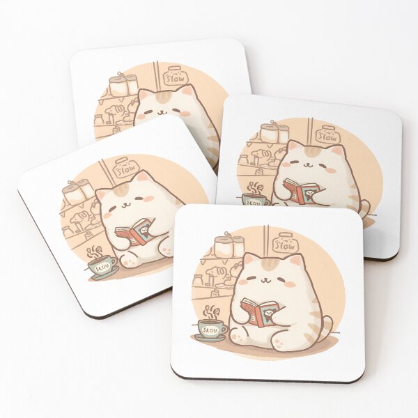 Item preview, Cute Chubby Cat Reading & Writing in Tiny Journal | Cozy Café Pastel Style Illustration – Slow Day Friends designed and sold by SlowDayFriends.