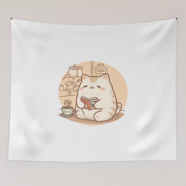 Item preview, Cute Chubby Cat Reading & Writing in Tiny Journal | Cozy Café Pastel Style Illustration – Slow Day Friends designed and sold by SlowDayFriends.