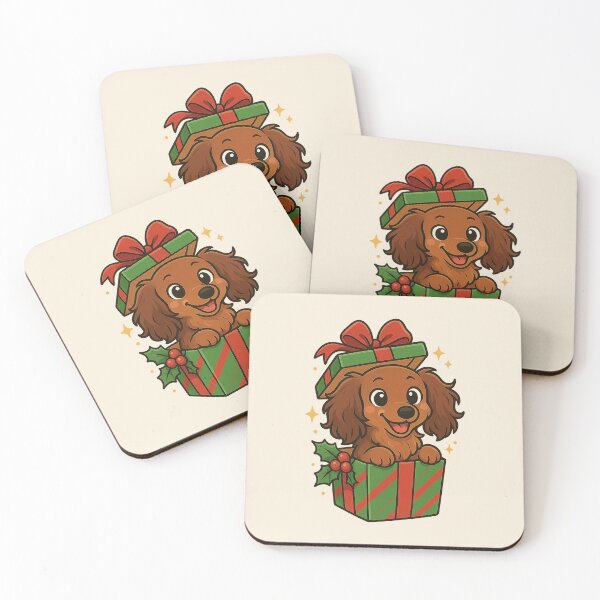 Item preview, Christmas Gift Box Dachshund – Cute Long-Haired Sausage Dog Holiday Surprise | The Long Paw designed and sold by TheLongPaw.