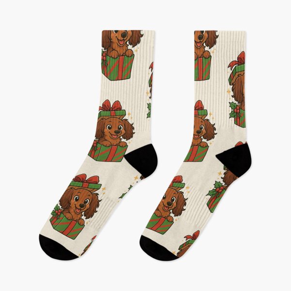 Item preview, Christmas Gift Box Dachshund – Cute Long-Haired Sausage Dog Holiday Surprise | The Long Paw designed and sold by TheLongPaw.