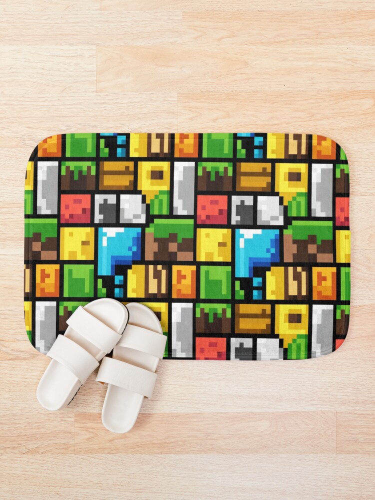 Thumbnail 1 of 6, Bath Mat, Pixelated Gamer Blocks Pattern designed and sold by SteezeeStore.