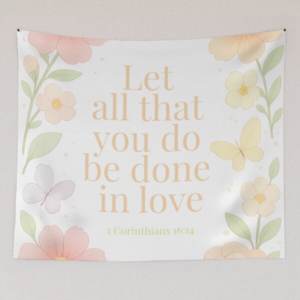 Item preview, Soft Pastel Aesthetic Floral Frame with Butterflies – 1 Corinthians 16:14 designed and sold by mariannrina.