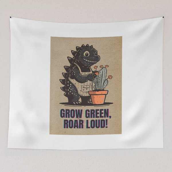 Item preview, Retro Greenzilla – Cute Monster Gardening  designed and sold by NatureStyle555.