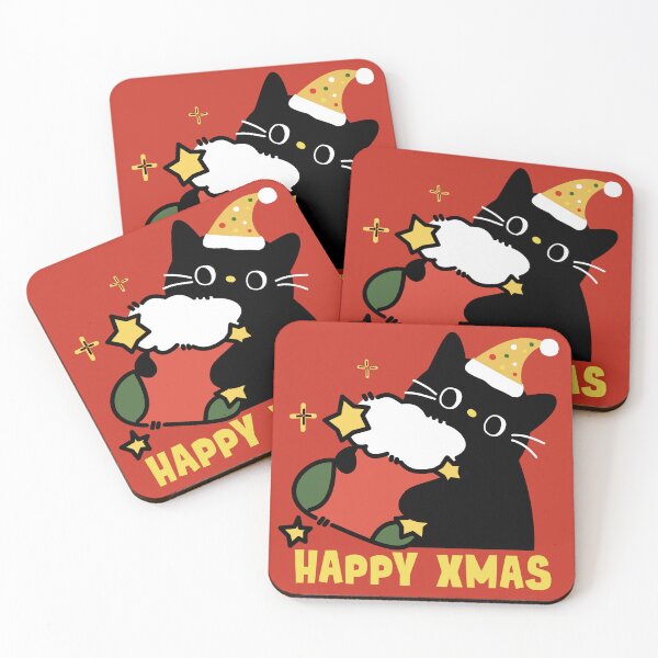 Item preview, Black Cat Christmas Sock Hug Happy Xmas designed and sold by Lu7u.