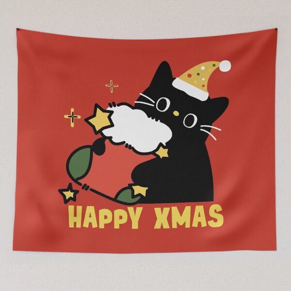 Item preview, Black Cat Christmas Sock Hug Happy Xmas designed and sold by Lu7u.