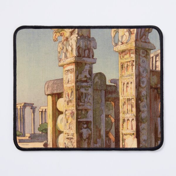 Item preview, Gate to Sanchi Stupa by Yoshida Hiroshi : serene shin hanga Japanese poster designed and sold by artofuniverse.