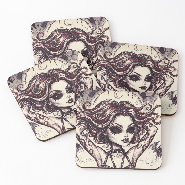Item preview, Cute vampire girl with bats illustration designed and sold by Vintage Designs +.
