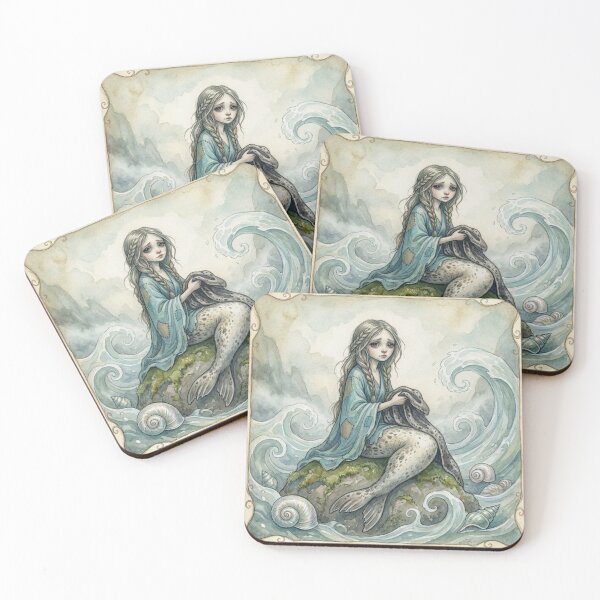 Item preview, Cute Mermaid like Selkie folklore creature Watercolor Dream illustration designed and sold by Vintage Designs +.