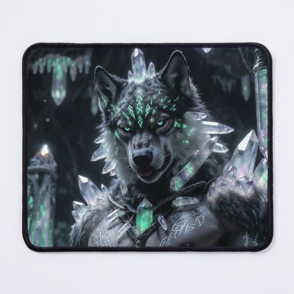 Item preview, Crystal Wolf Guardian - Mystic Anthro Warrior in Enchanted Cave designed and sold by AiDigitalSanctum.