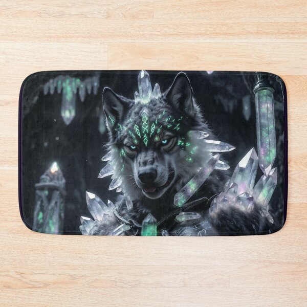 Item preview, Crystal Wolf Guardian - Mystic Anthro Warrior in Enchanted Cave designed and sold by AiDigitalSanctum.