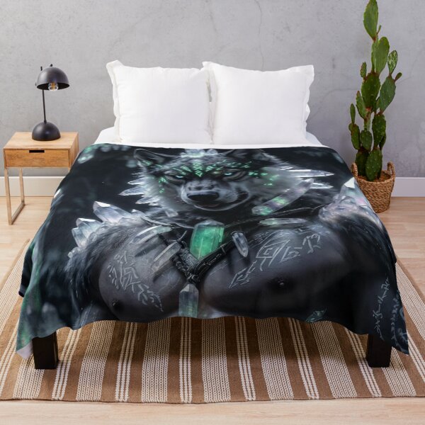 Item preview, Crystal Wolf Guardian - Mystic Anthro Warrior in Enchanted Cave designed and sold by AiDigitalSanctum.