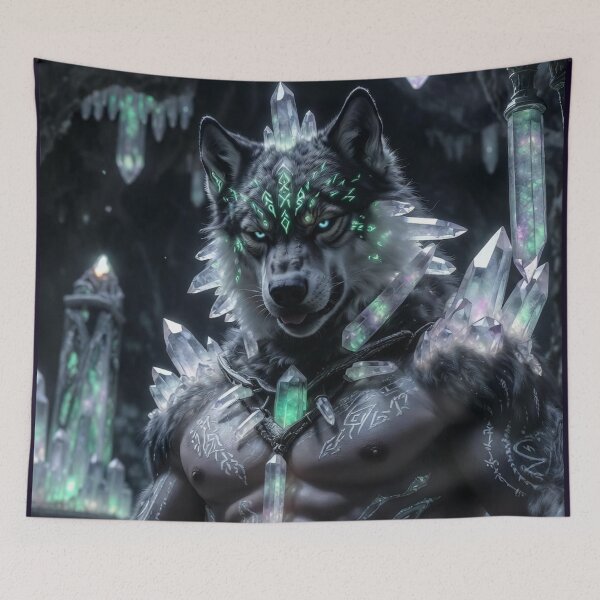 Item preview, Crystal Wolf Guardian - Mystic Anthro Warrior in Enchanted Cave designed and sold by AiDigitalSanctum.