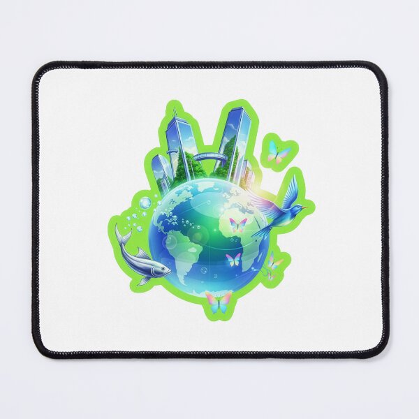 Item preview, "Aero Biosphere: A Global Harmony Icon featuring Futuristic Architecture, Avian, Marine, and Lepidopteran Life, Highlighted by a Die-Cut Lime Green Border." designed and sold by CYBER-ROR.