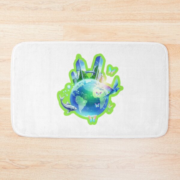 Item preview, "Aero Biosphere: A Global Harmony Icon featuring Futuristic Architecture, Avian, Marine, and Lepidopteran Life, Highlighted by a Die-Cut Lime Green Border." designed and sold by CYBER-ROR.