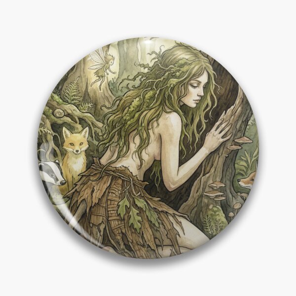 Item preview, Folklore fey folk Huldra in the dense Forest Watercolor designed and sold by Vintage Designs +.
