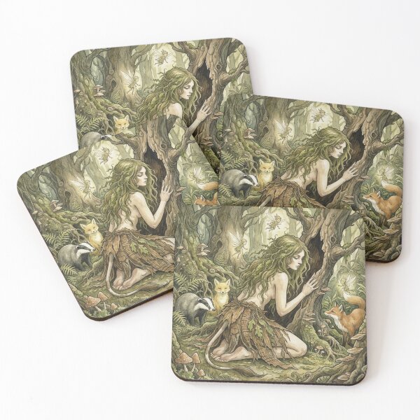Item preview, Folklore fey folk Huldra in the dense Forest Watercolor designed and sold by Vintage Designs +.