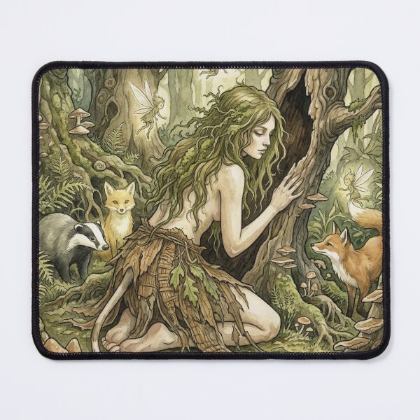 Item preview, Folklore fey folk Huldra in the dense Forest Watercolor designed and sold by Vintage Designs +.