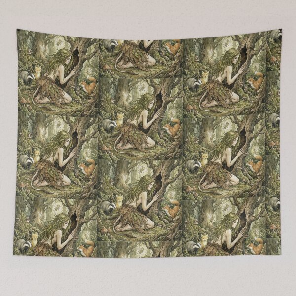 Item preview, Folklore fey folk Huldra in the dense Forest Watercolor designed and sold by Vintage Designs +.