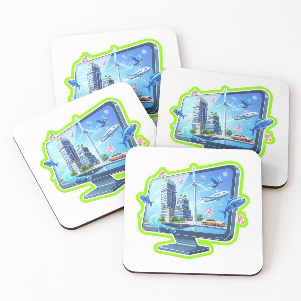 Item preview, "Aero Interface Pop-Out: A Die-Cut Sticker Icon Depicting a Digital Window to a Sustainable Future, Featuring Integrated High-Rises, Wind Turbines, EV Transportation, Wildlife, and Aviation." designed and sold by CYBER-ROR.