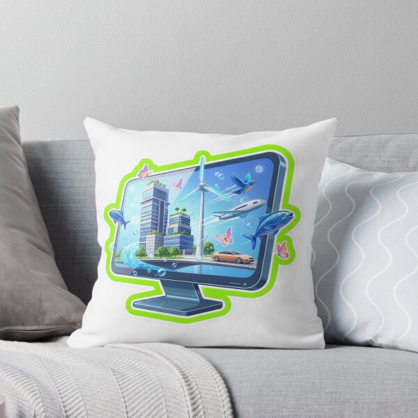 Item preview, "Aero Interface Pop-Out: A Die-Cut Sticker Icon Depicting a Digital Window to a Sustainable Future, Featuring Integrated High-Rises, Wind Turbines, EV Transportation, Wildlife, and Aviation." designed and sold by CYBER-ROR.