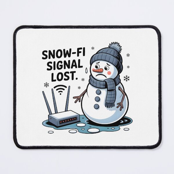 Item preview, Snow-Fi Signal Lost – Happy Snowman Fixing the Wi-Fi Winter Art designed and sold by CalmDownZone ⭐️⭐️⭐️⭐️⭐️.