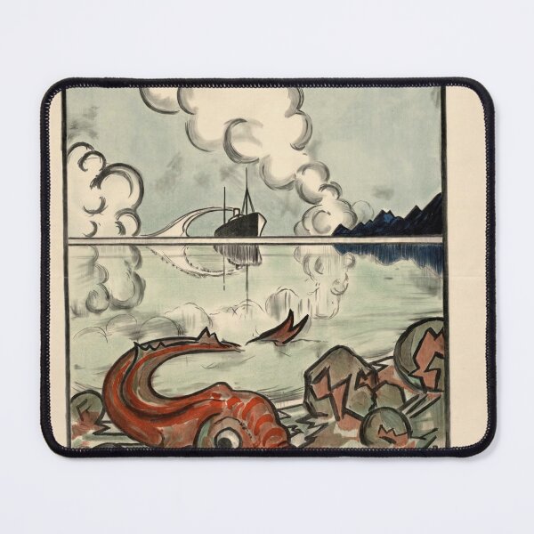 Item preview, Vintage Travel Poster | Fred. Olsen Line | Newcastle to Oslo Route | Early 20th Century Art Deco | Sea Monster & Ocean Liner designed and sold by artofuniverse.