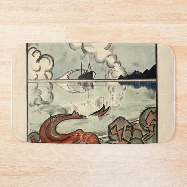 Item preview, Vintage Travel Poster | Fred. Olsen Line | Newcastle to Oslo Route | Early 20th Century Art Deco | Sea Monster & Ocean Liner designed and sold by artofuniverse.