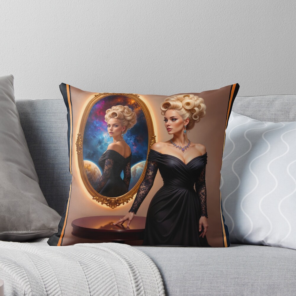 Portrait Of Islyana Velselvius And The Cosmic Void Mirror AI Concept Art by Xzendor7 | The Enchanting Look Of Mystery 4 Portrait Of Islyana Velselvius And The Cosmic Void Mirror Striking AI Concept Art by Xzendor7 Decorative Art Print Throw Pillow